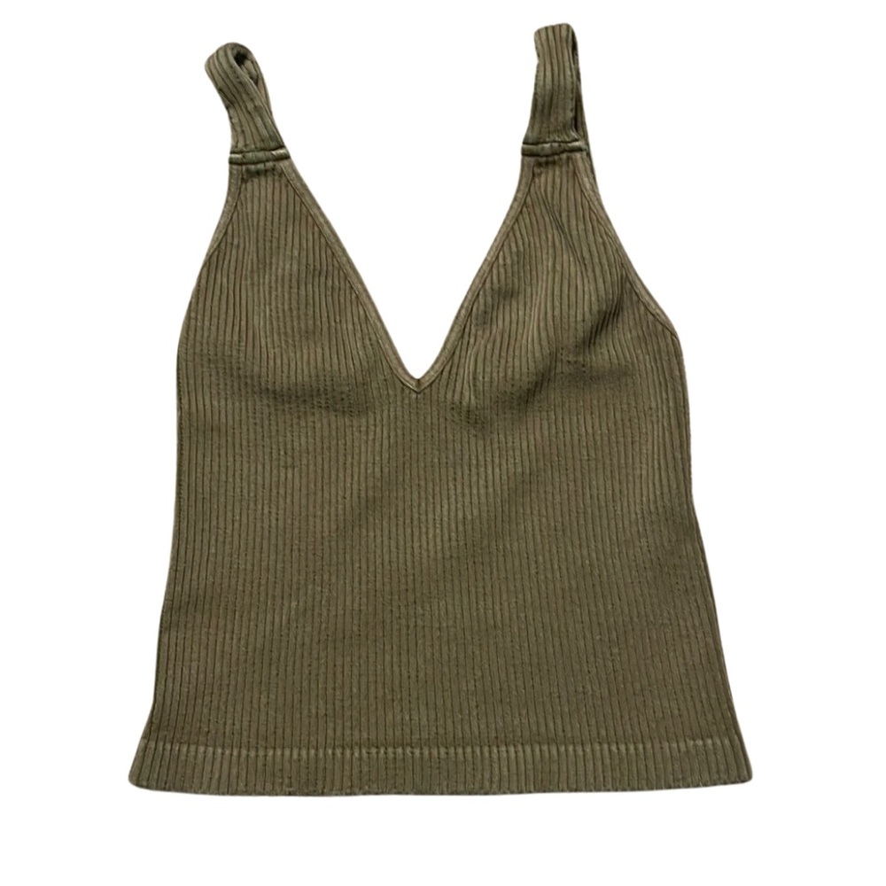 Free People Intimately Washed Seamless Crop Top Washed Oregano M/L NEW - Picture 2 of 4